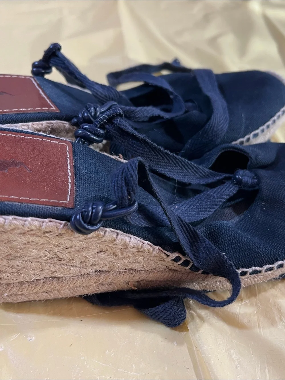 Polo by Ralph Lauren Navy Canvas Espadrille Sandals with Brown Leather Inset A2